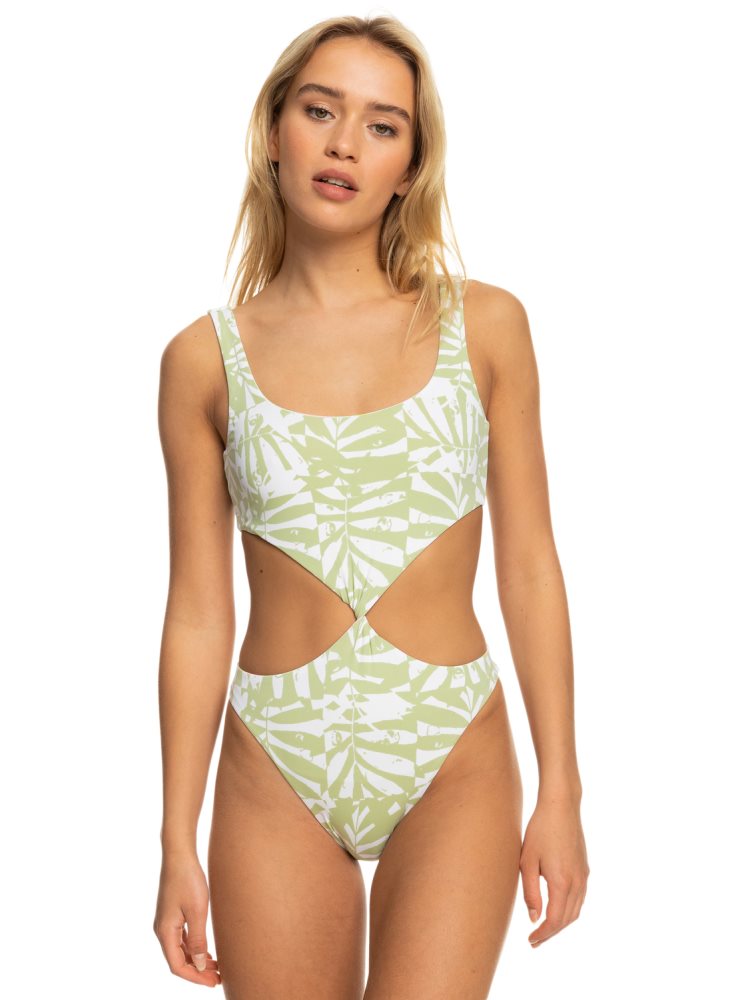 White / Multicolor Women's Roxy Tropics Hype Reversible One Piece Swimsuits | USA NBXM-41032