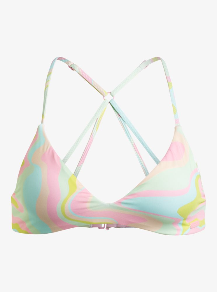 White / Multicolor Women's Roxy Tropics Hype Reversible Athletic Triangle Bikini Tops | USA UCXP-75198