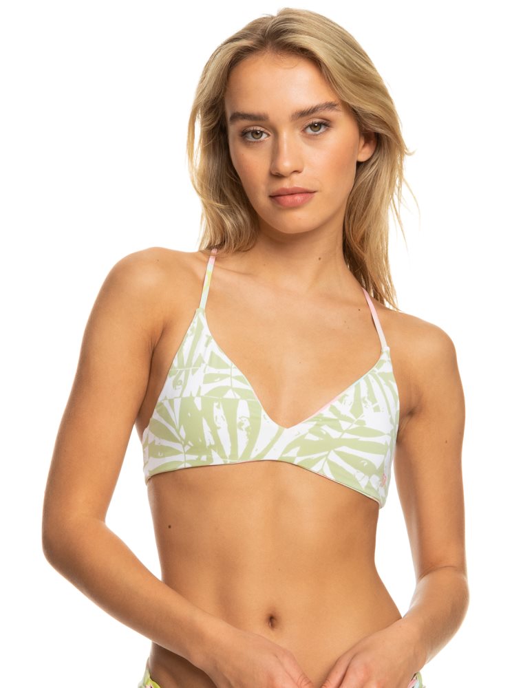 White / Multicolor Women's Roxy Tropics Hype Reversible Athletic Triangle Bikini Tops | USA UCXP-75198