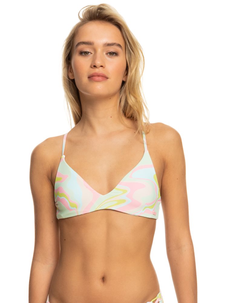 White / Multicolor Women\'s Roxy Tropics Hype Reversible Athletic Triangle Bikini Tops | USA UCXP-75198