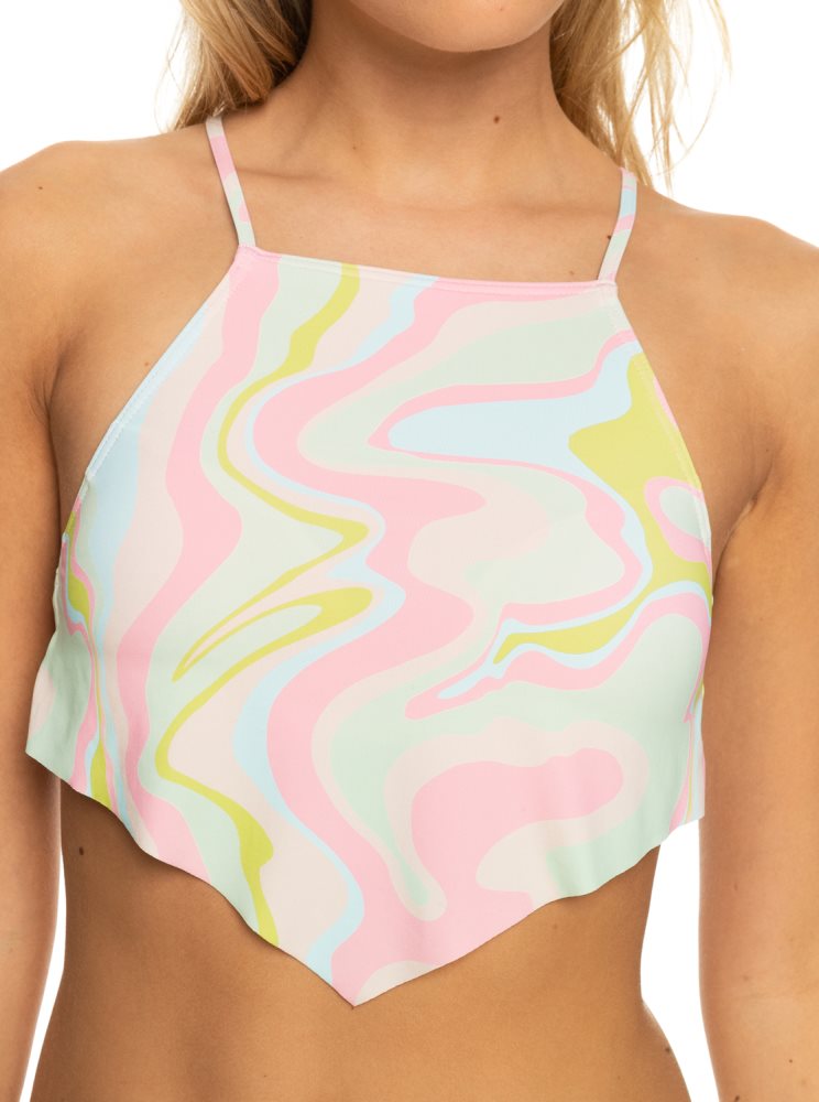 White / Multicolor Women's Roxy Tropics Hype Crop Bikini Tops | USA YKFW-39275