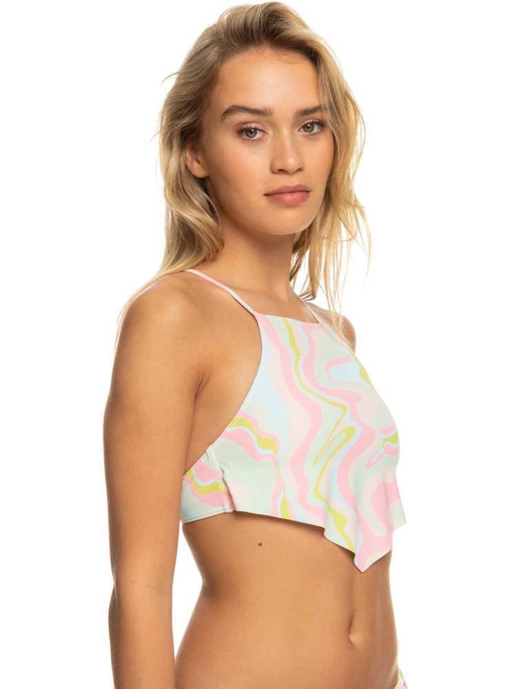 White / Multicolor Women's Roxy Tropics Hype Crop Bikini Tops | USA YKFW-39275