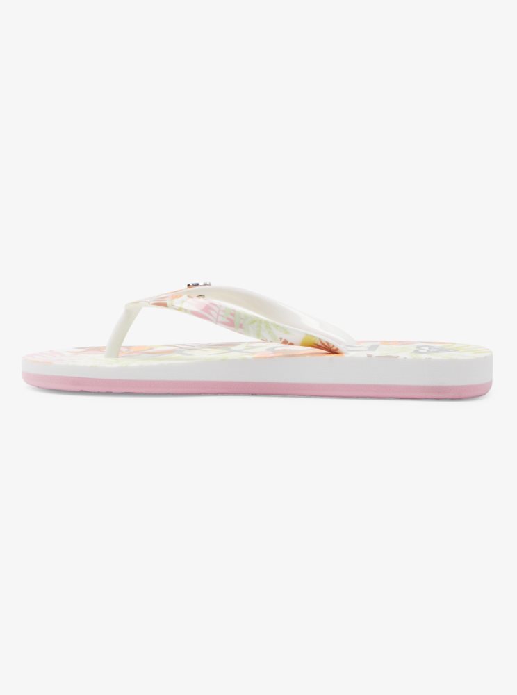 White / Orange / Pink Kids' Roxy 4-16 Pebbles Sandals | USA OXCI-09251