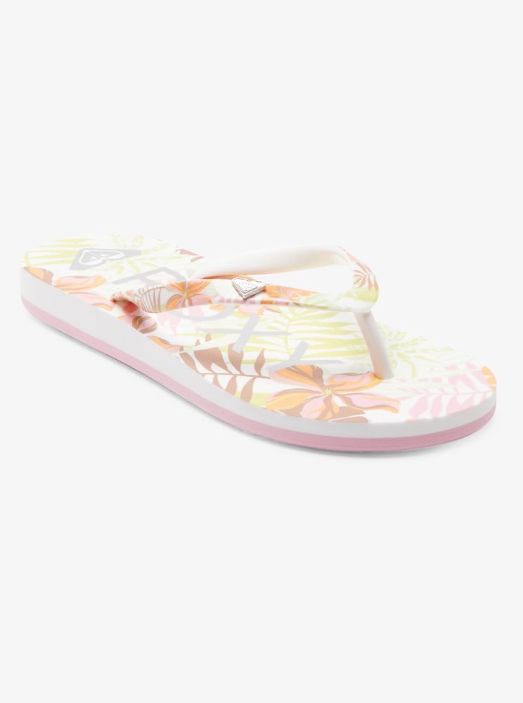 White / Orange / Pink Kids\' Roxy 4-16 Pebbles Sandals | USA OXCI-09251