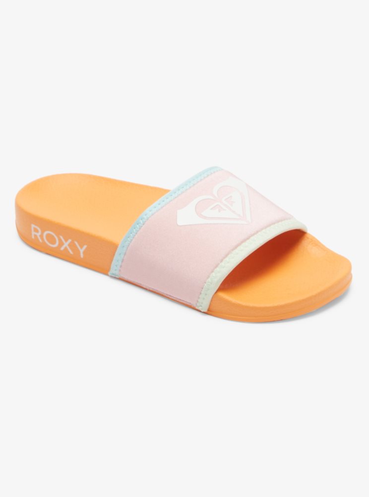 White / Orange / Pink Kids' Roxy 4-16 Slippy Neo Sandals | USA TJDA-76450