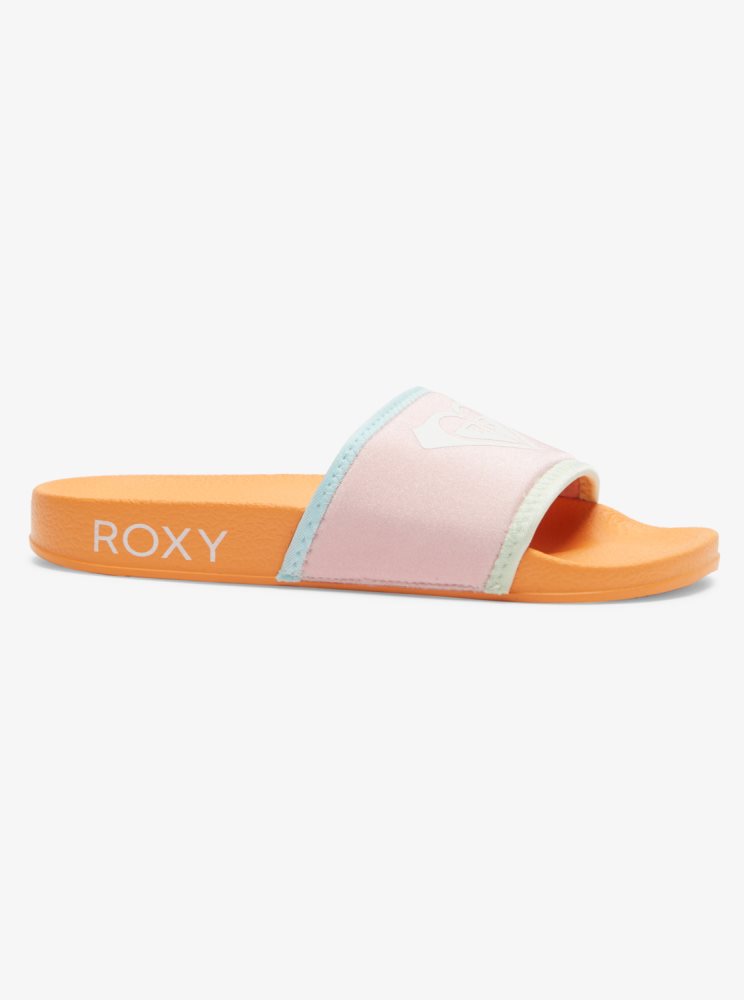 White / Orange / Pink Kids' Roxy 4-16 Slippy Neo Sandals | USA TJDA-76450