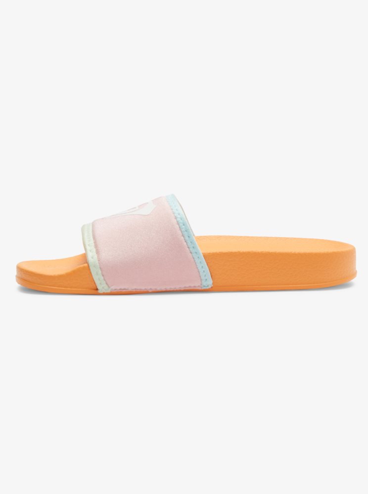 White / Orange / Pink Kids' Roxy 4-16 Slippy Neo Sandals | USA TJDA-76450