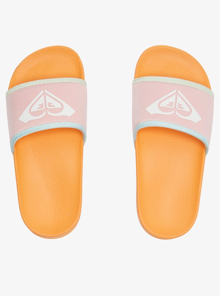 White / Orange / Pink Kids' Roxy 4-16 Slippy Neo Sandals | USA TJDA-76450