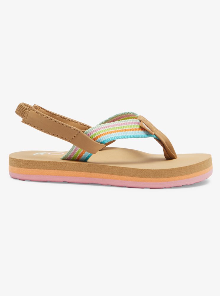 White / Orange / Pink Kids' Roxy Colbee Sandals | USA JDPQ-60134