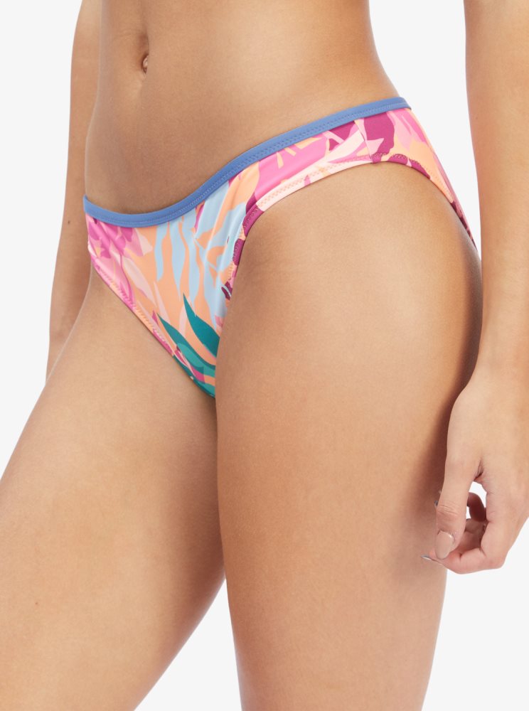 White / Orange / Pink Women's Roxy Active Regular Coverage Bikini Bottoms | USA FGIJ-47203