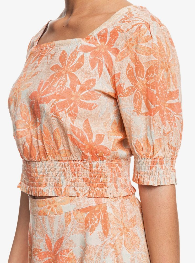 White / Orange / Pink Women's Roxy Million Waves Again Woven Tops | USA RNPX-97458