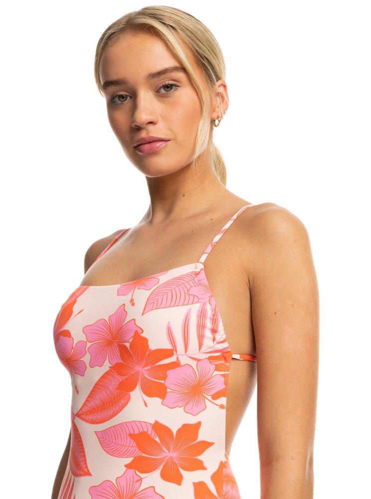 White / Orange / Pink Women's Roxy Printed Beach Classics One Piece Swimsuits | USA DUBJ-58160