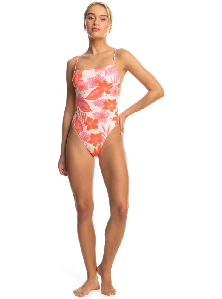 White / Orange / Pink Women's Roxy Printed Beach Classics One Piece Swimsuits | USA DUBJ-58160