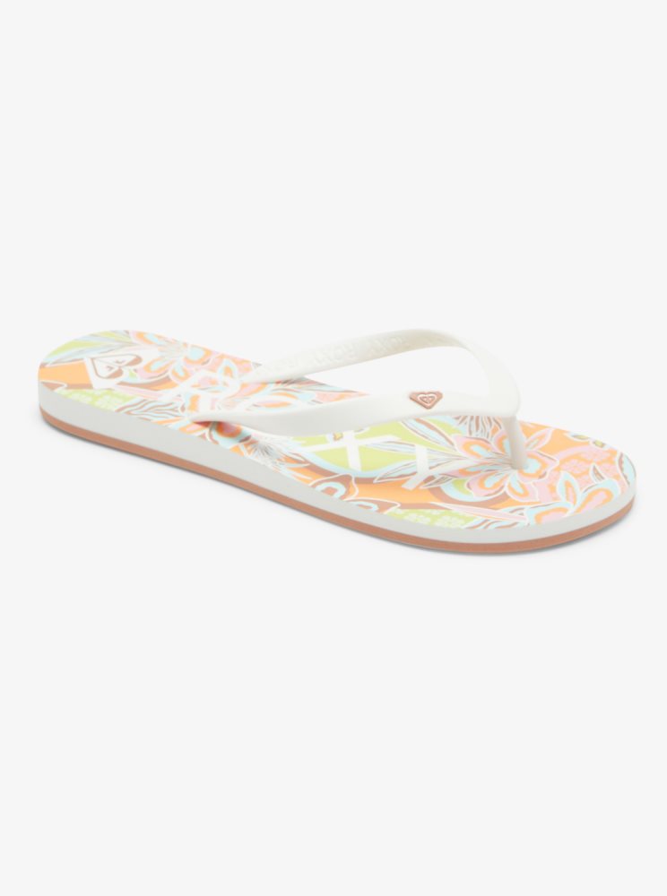 White / Orange / Pink Women's Roxy Tahiti Flip Flops | USA TMCX-49062