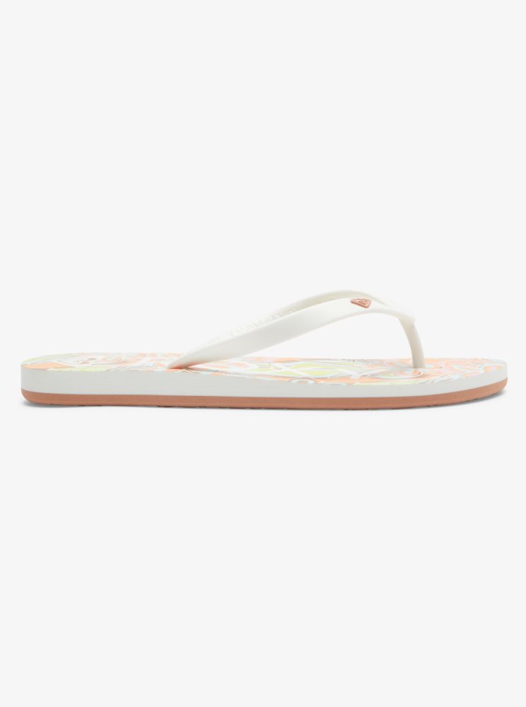 White / Orange / Pink Women's Roxy Tahiti Flip Flops | USA TMCX-49062