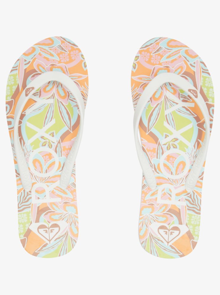 White / Orange / Pink Women's Roxy Tahiti Flip Flops | USA TMCX-49062