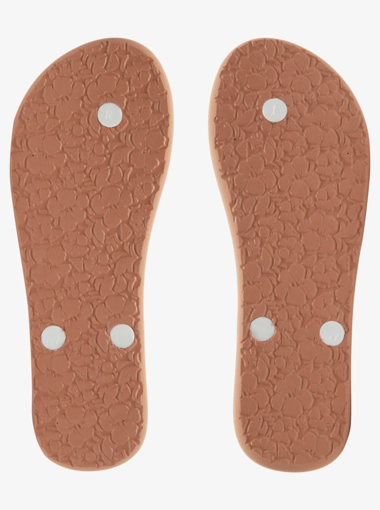 White / Orange / Pink Women's Roxy Tahiti Flip Flops | USA TMCX-49062