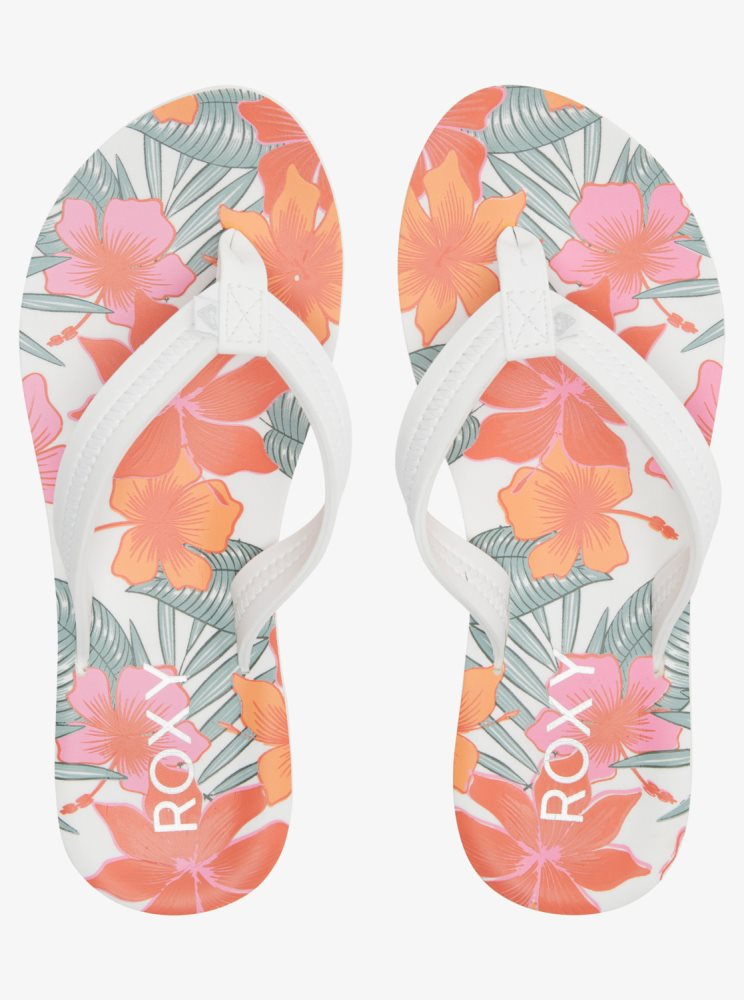 White / Orange / Pink Women's Roxy Vista Loreto Flip Flops | USA DYOB-05432