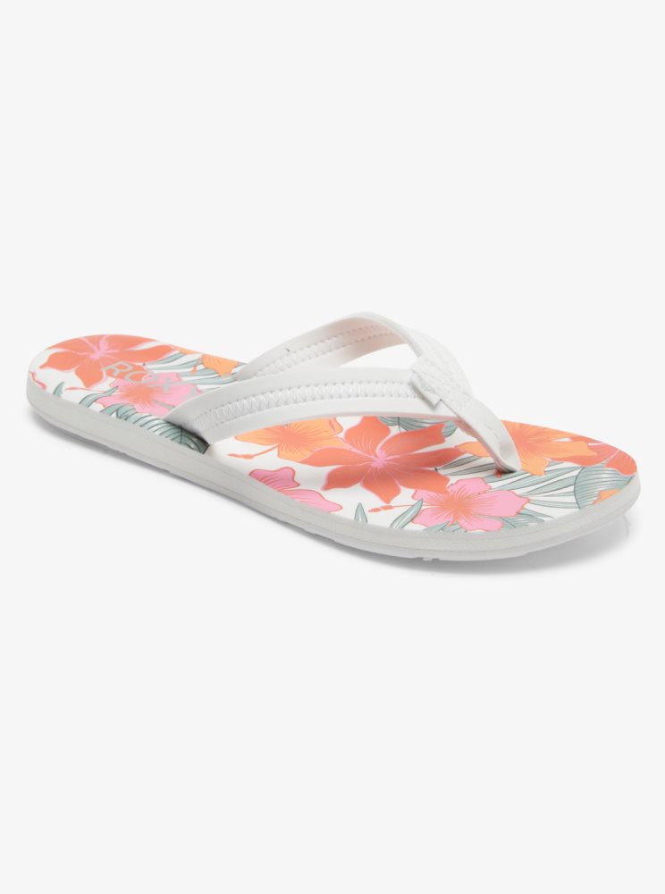 White / Orange / Pink Women\'s Roxy Vista Loreto Flip Flops | USA DYOB-05432