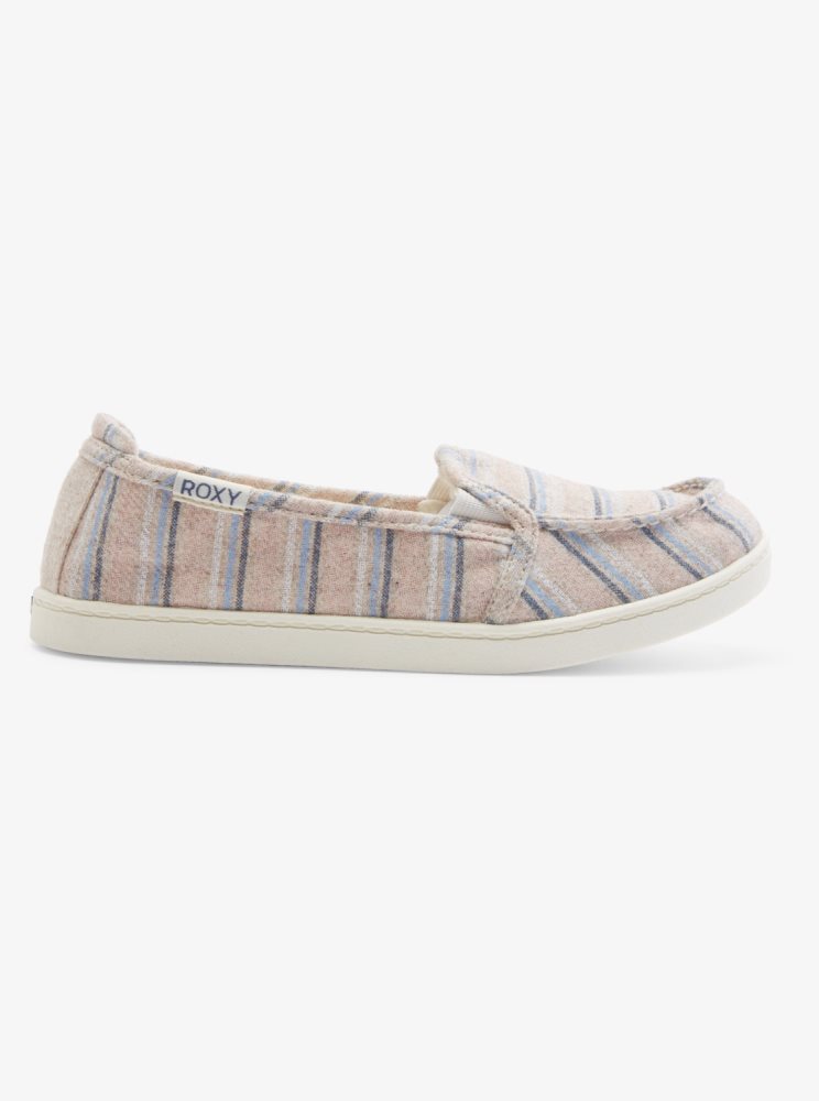 White / Pink / Blue Women's Roxy Minnow Faux Fur-Lined Slip On Shoes | USA KDLZ-53679