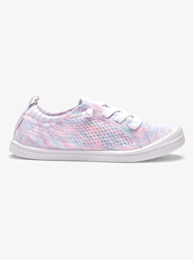 White / Pink Kids' Roxy 4-16 Bayshore Sneakers | USA QOMA-40275