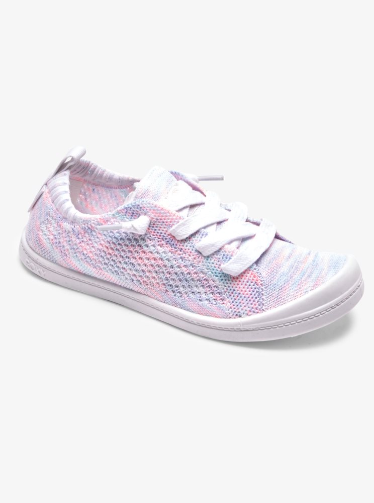 White / Pink Kids\' Roxy 4-16 Bayshore Sneakers | USA QOMA-40275