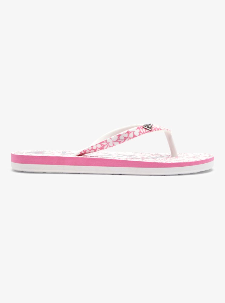 White / Pink Kids' Roxy 4-16 Pebbles Sandals | USA IHKY-24358