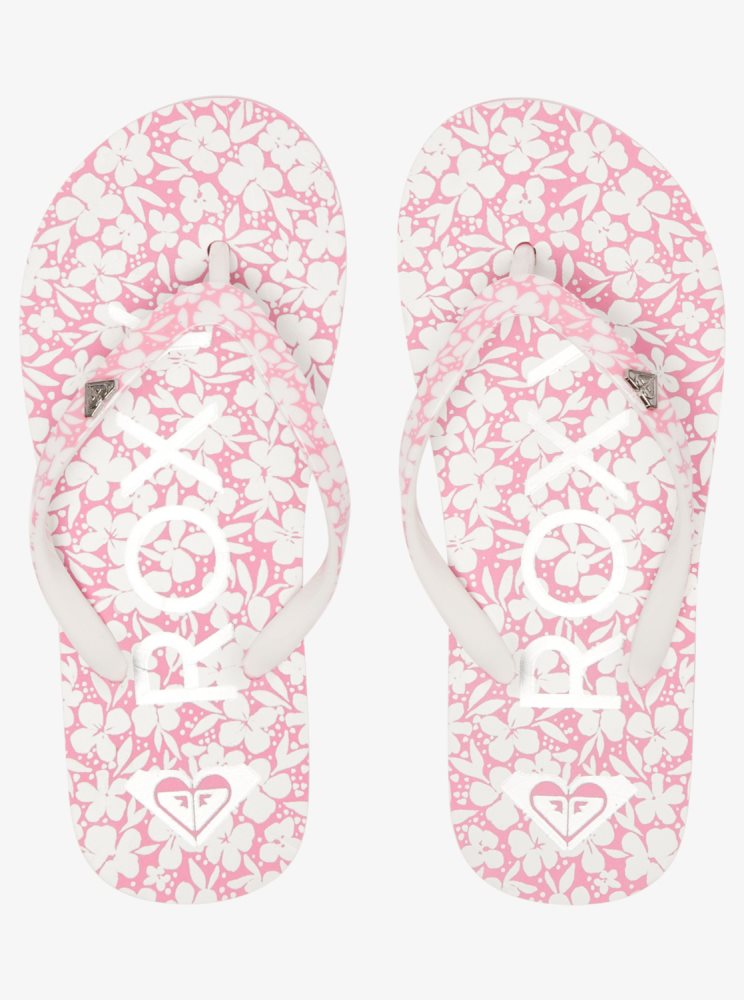 White / Pink Kids' Roxy 4-16 Pebbles Sandals | USA IHKY-24358