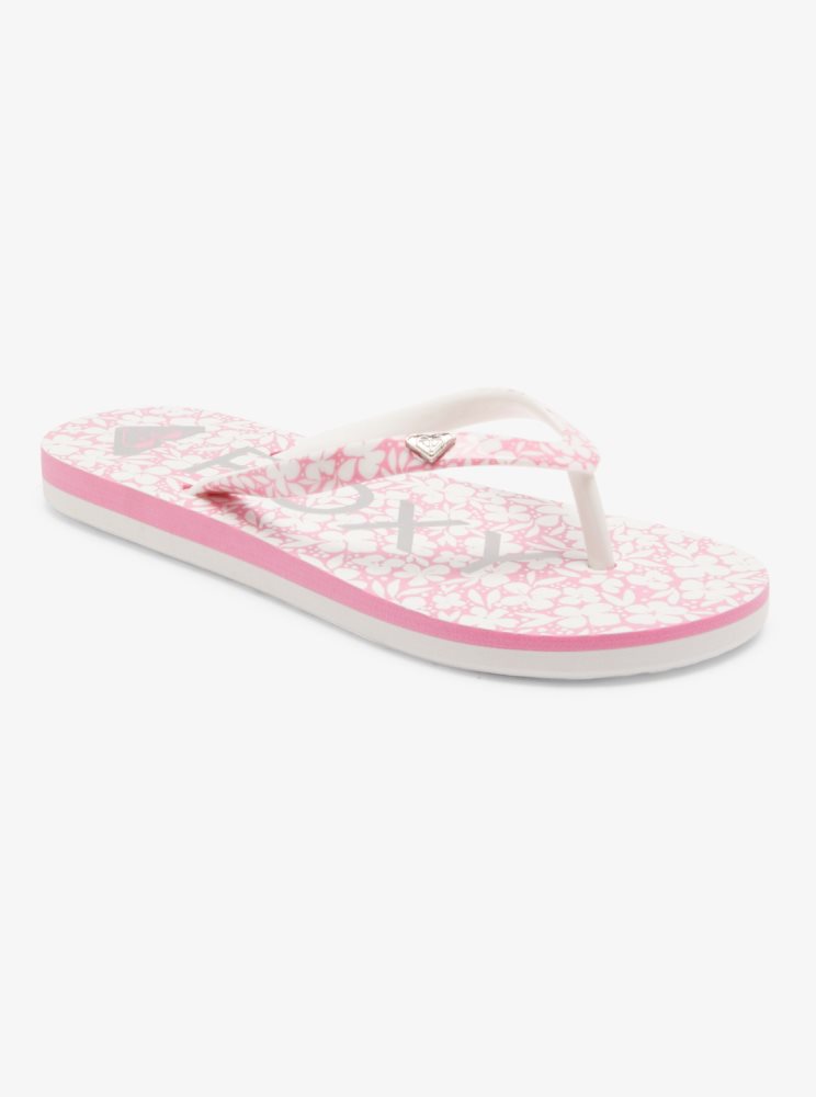 White / Pink Kids\' Roxy 4-16 Pebbles Sandals | USA IHKY-24358