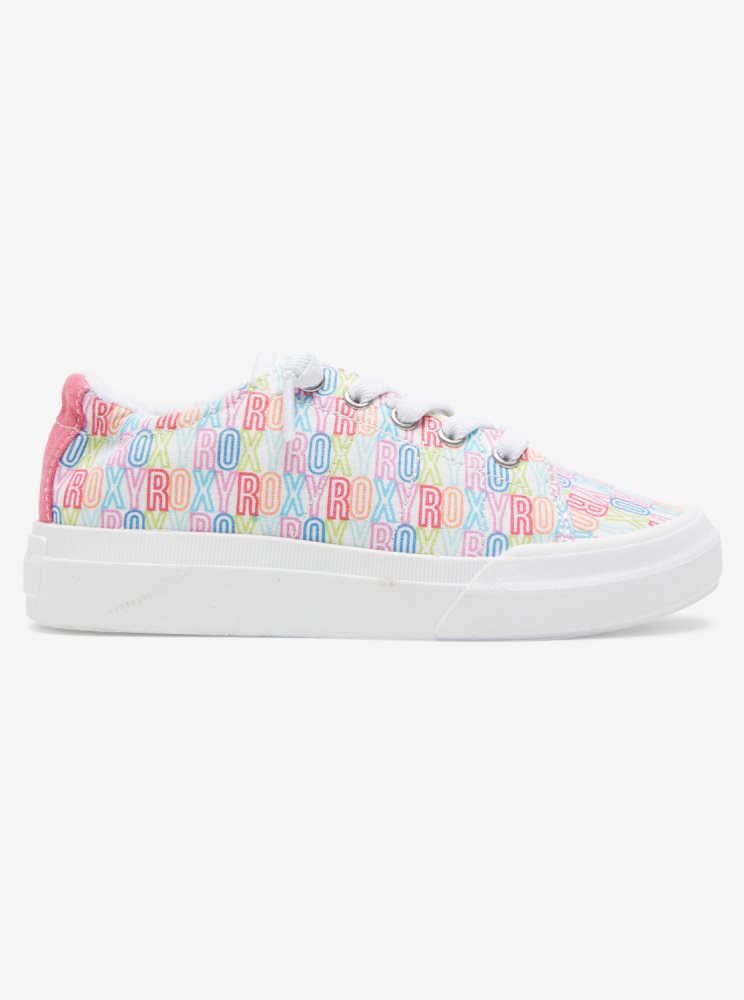 White / Pink / Multicolor Kids' Roxy 4-16 Rae Sneakers | USA IJMV-74239