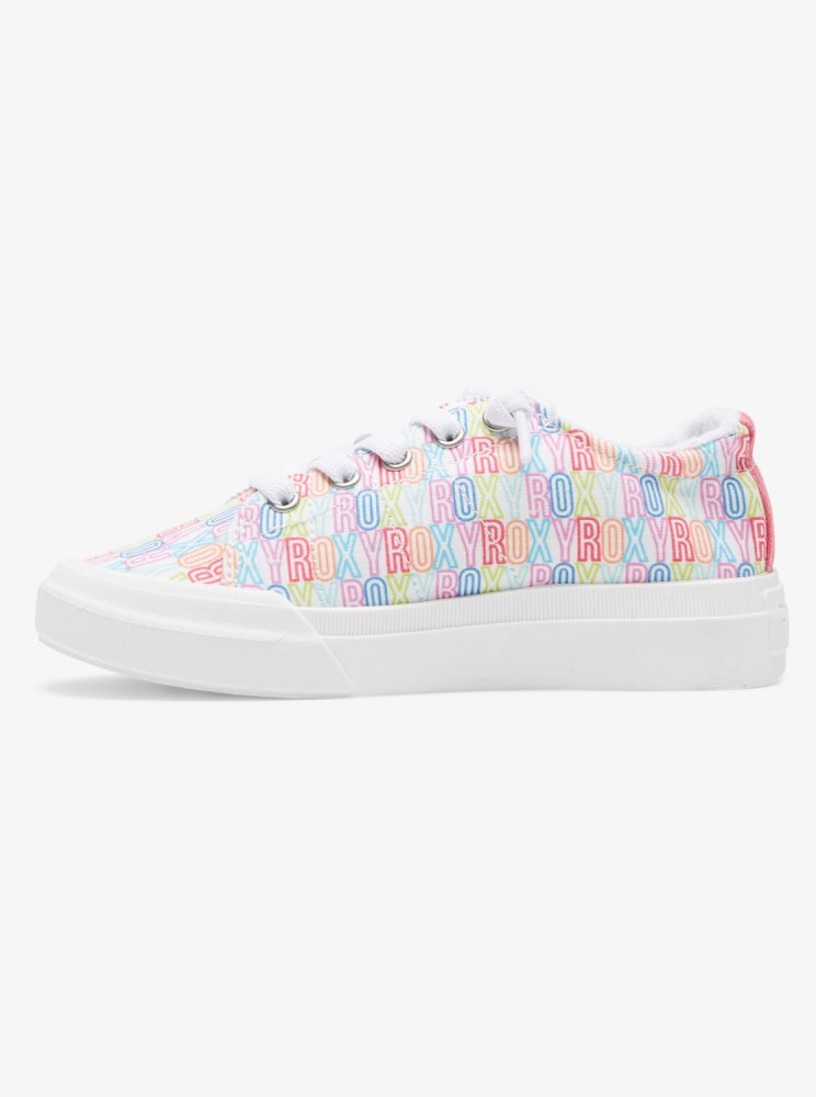 White / Pink / Multicolor Kids' Roxy 4-16 Rae Sneakers | USA IJMV-74239