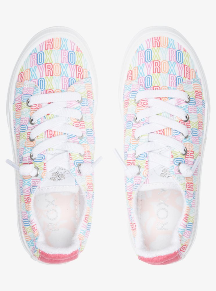 White / Pink / Multicolor Kids' Roxy 4-16 Rae Sneakers | USA IJMV-74239