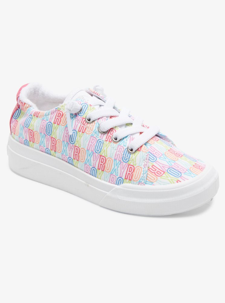 White / Pink / Multicolor Kids\' Roxy 4-16 Rae Sneakers | USA IJMV-74239