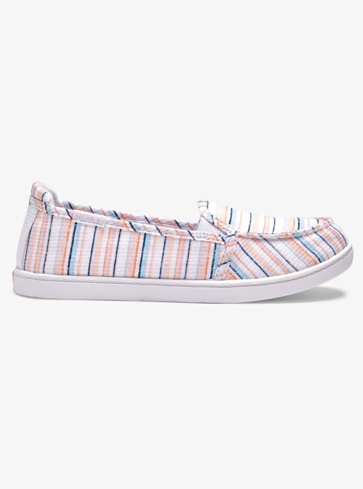 White / Pink / Multicolor Women's Roxy Minnow Slip On Shoes | USA VBKP-12346