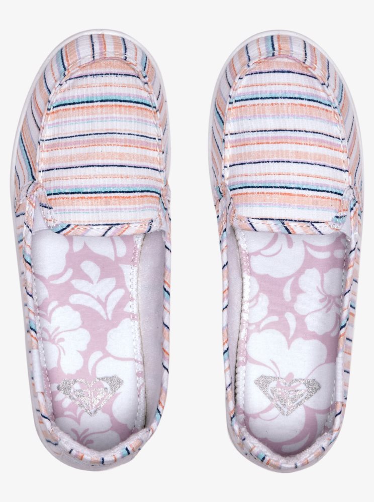 White / Pink / Multicolor Women's Roxy Minnow Slip On Shoes | USA VBKP-12346