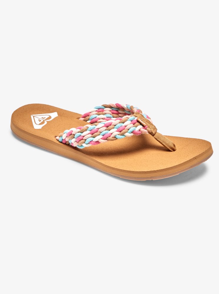 White / Pink / Multicolor Women's Roxy Porto Flip Flops | USA XNAD-37840