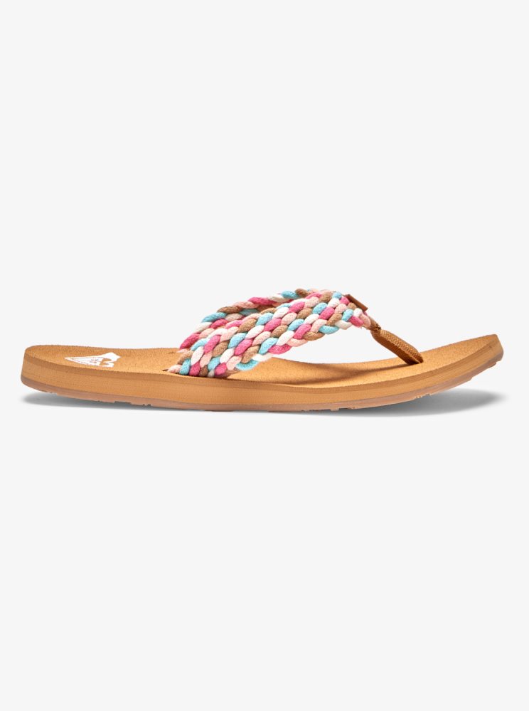 White / Pink / Multicolor Women's Roxy Porto Flip Flops | USA XNAD-37840