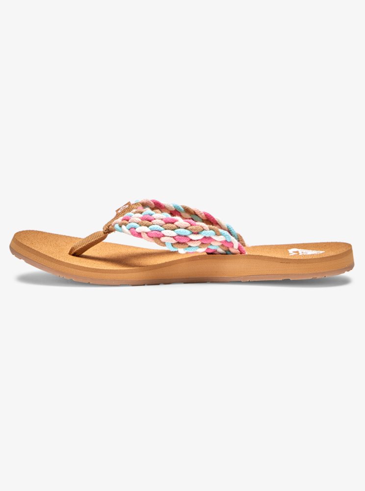 White / Pink / Multicolor Women's Roxy Porto Flip Flops | USA XNAD-37840