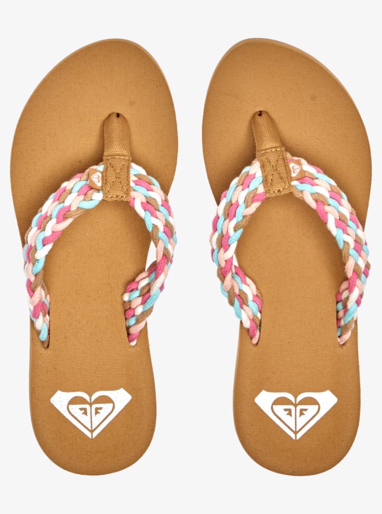 White / Pink / Multicolor Women's Roxy Porto Flip Flops | USA XNAD-37840