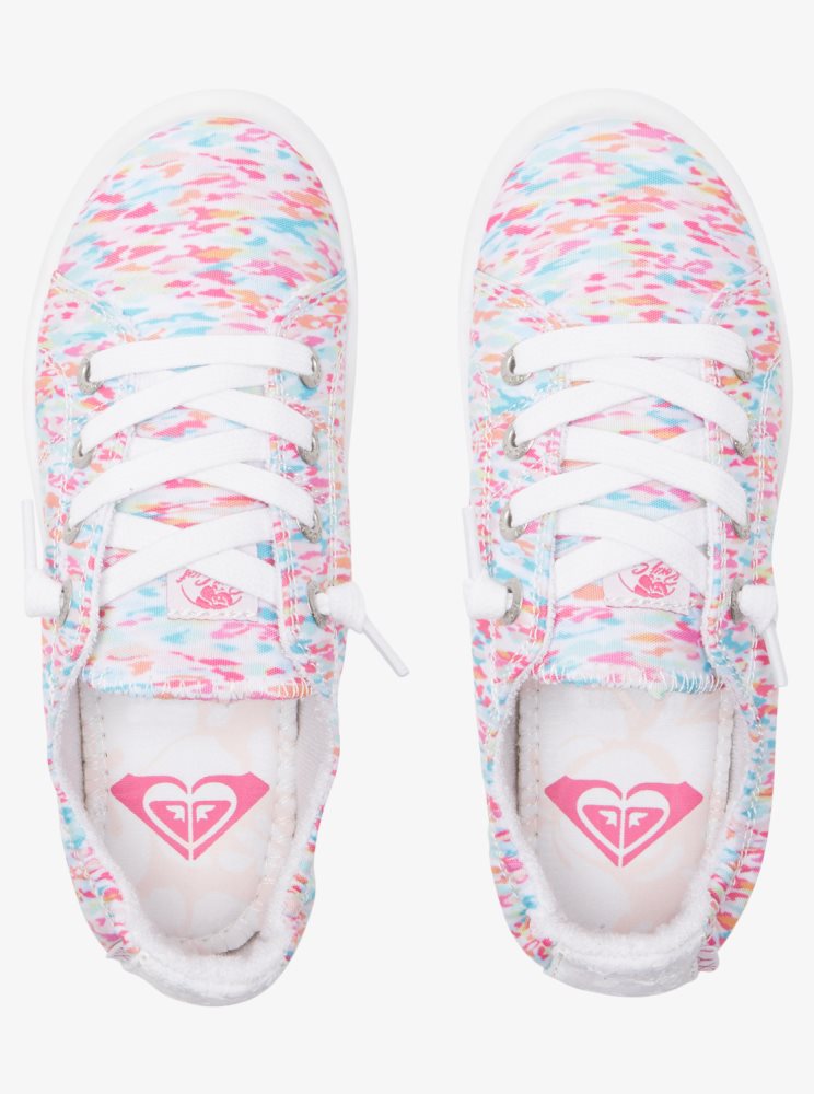 White / Pink / Orange Kids' Roxy 4-16 Bayshore Sneakers | USA VUSD-59762