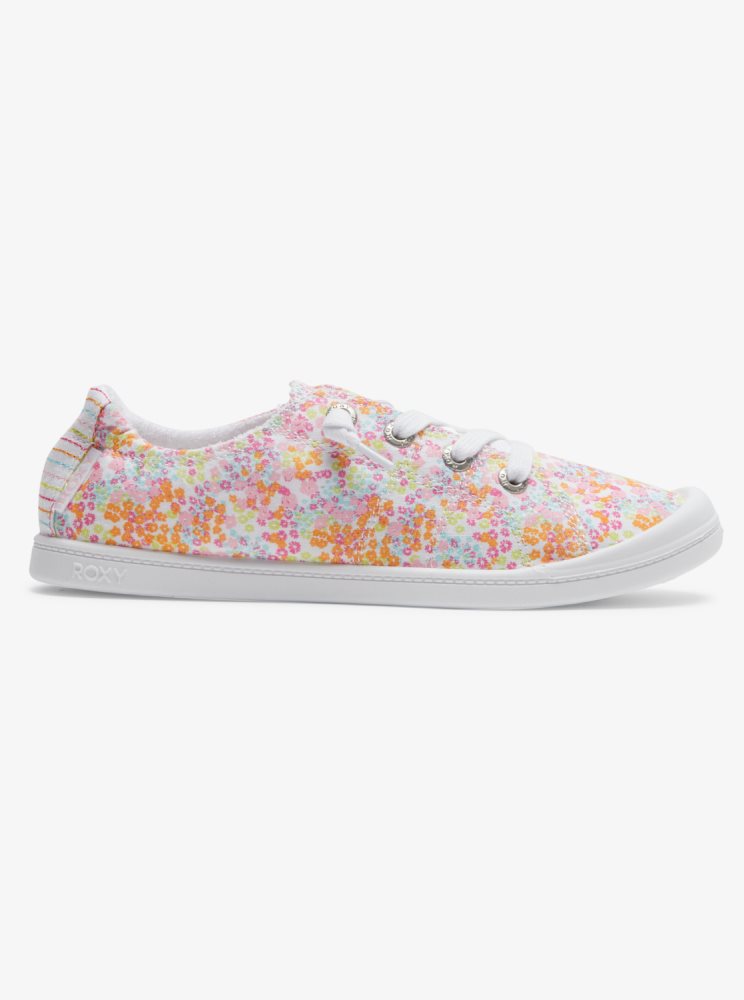 White / Pink / Orange Women's Roxy Bayshore Sneakers | USA ECUO-42761