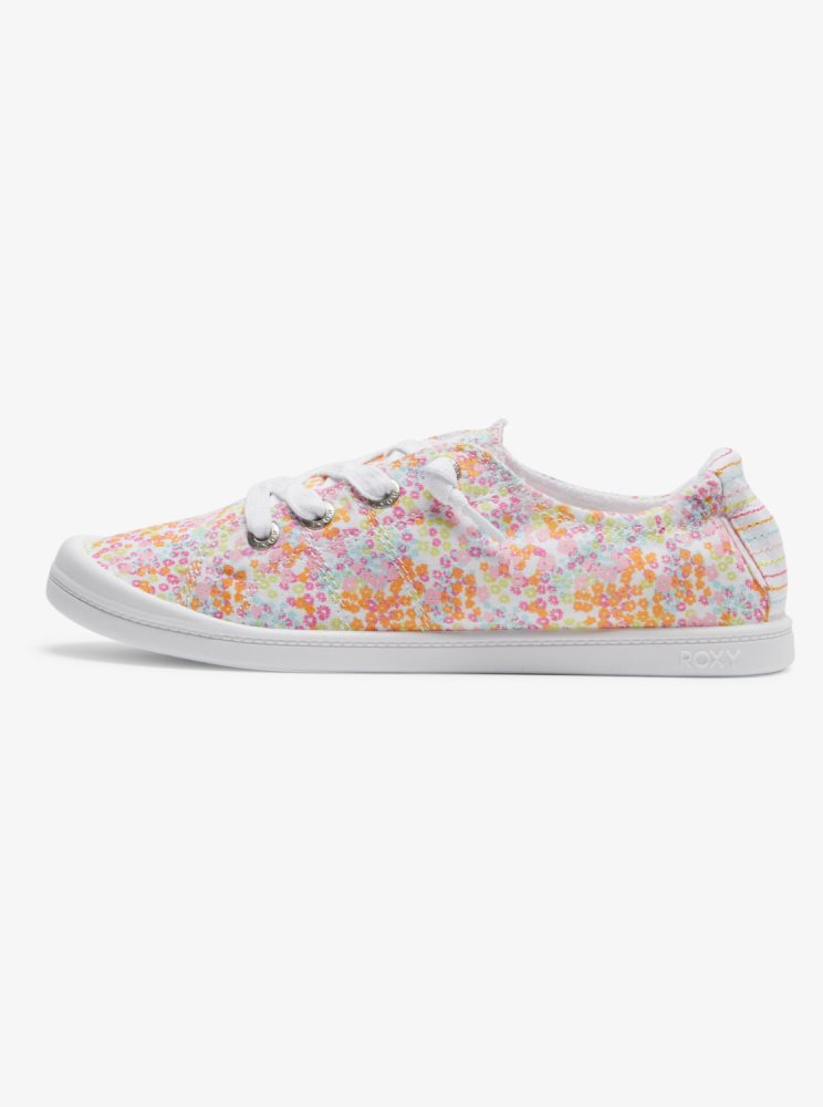 White / Pink / Orange Women's Roxy Bayshore Sneakers | USA ECUO-42761