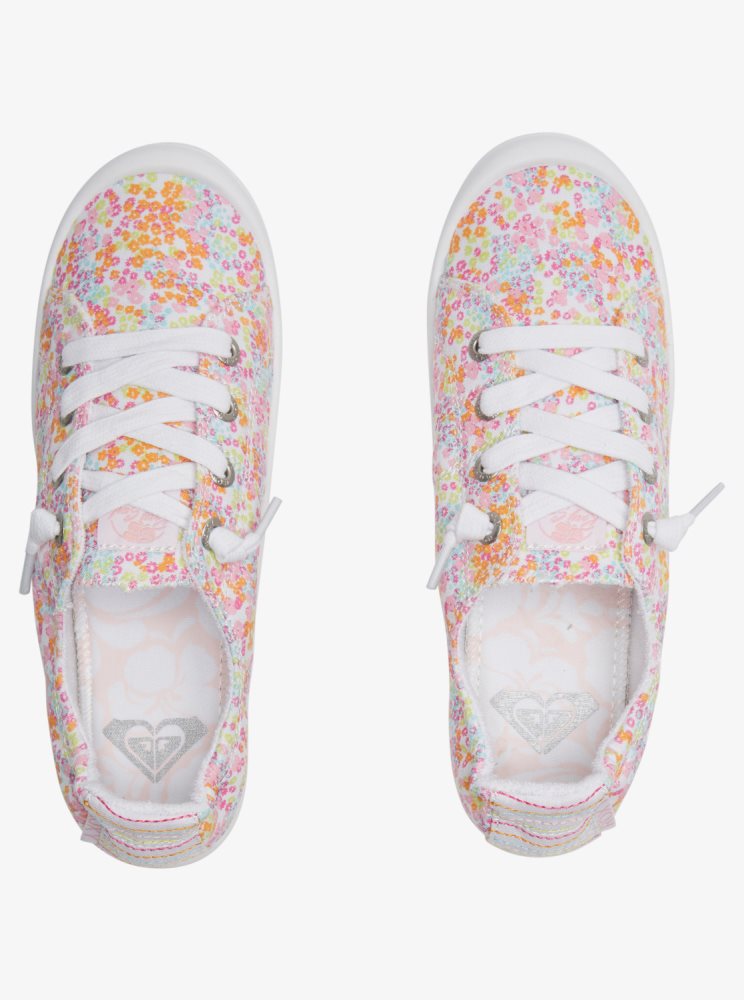 White / Pink / Orange Women's Roxy Bayshore Sneakers | USA ECUO-42761