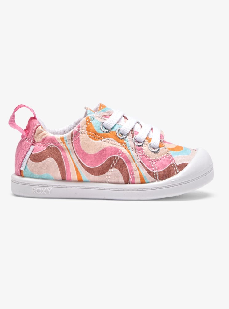 White / Pink / Turquoise Kids' Roxy Bayshore Sneakers | USA OVEN-75639