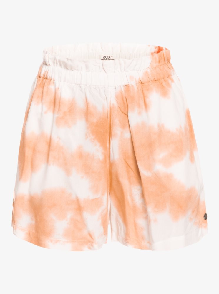 White / Pink Women's Roxy Miss Most Tie Dye Pyjama Shorts | USA XZFE-85360