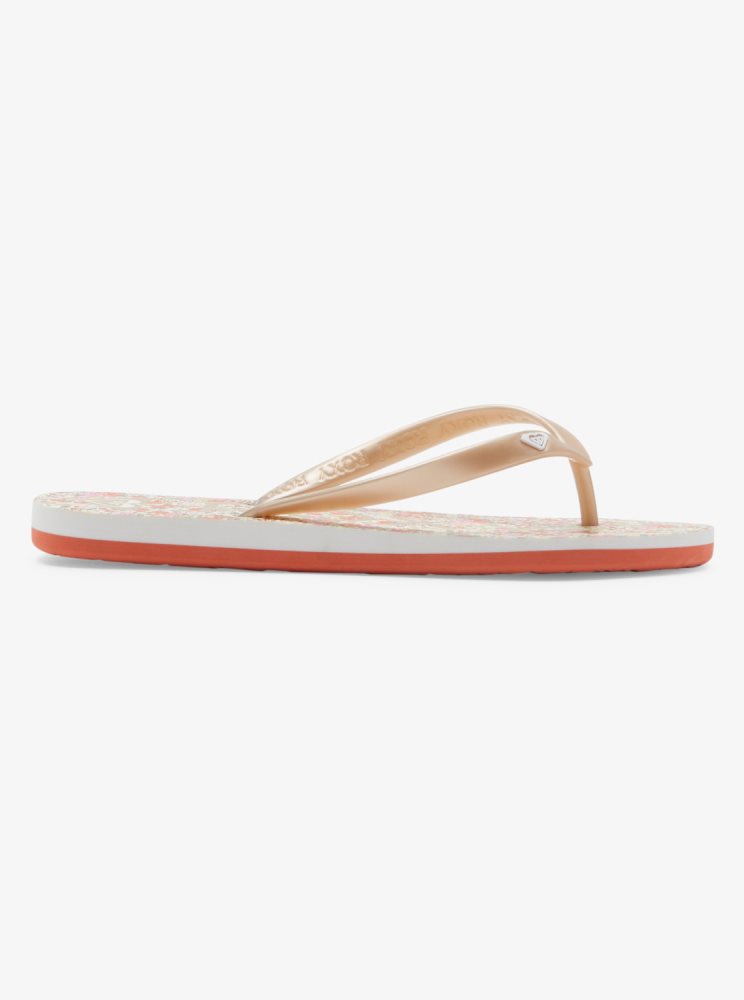 White / Red Orange Women's Roxy Tahiti Flip Flops | USA OPYN-74195