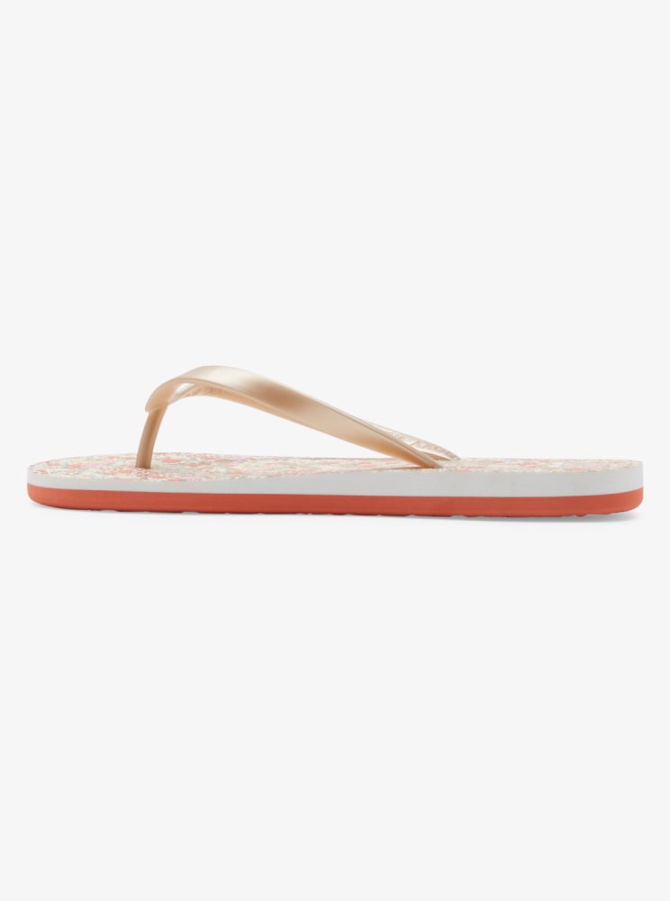 White / Red Orange Women's Roxy Tahiti Flip Flops | USA OPYN-74195