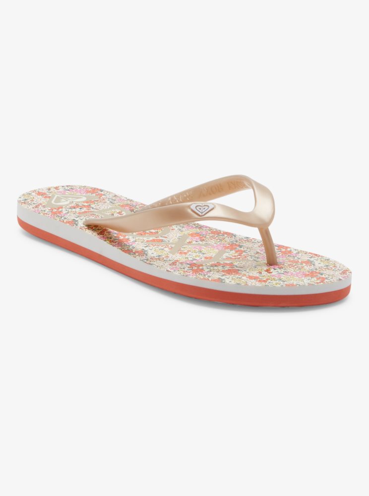 White / Red Orange Women\'s Roxy Tahiti Flip Flops | USA OPYN-74195