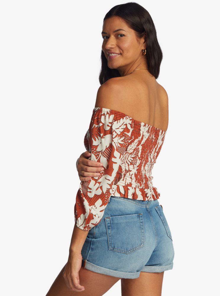 White / Red Women's Roxy Like The Sun Off The Shoulder Tops | USA MPBD-47081