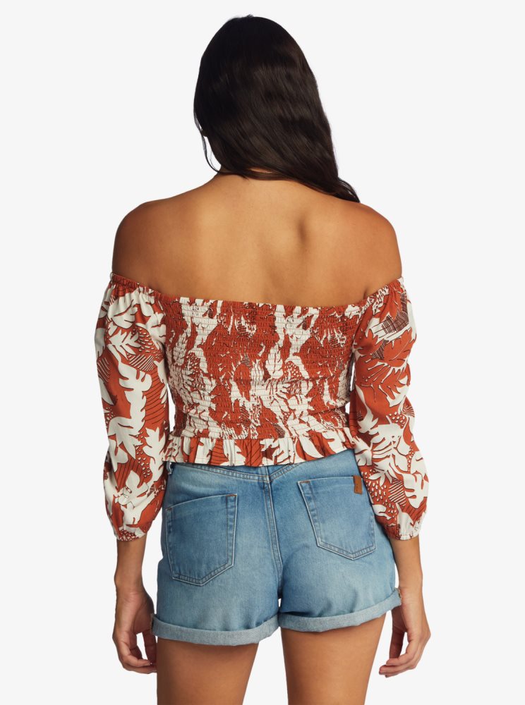 White / Red Women's Roxy Like The Sun Off The Shoulder Tops | USA MPBD-47081